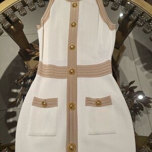 Balmain Ivory and Metallic Dress